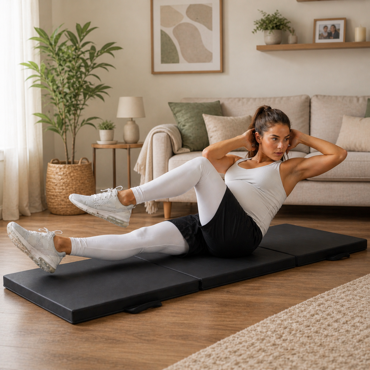 Tri-Folding Exercise Mat – Thick Yoga, Pilates & Pregnancy Mat, Foldable with Handles