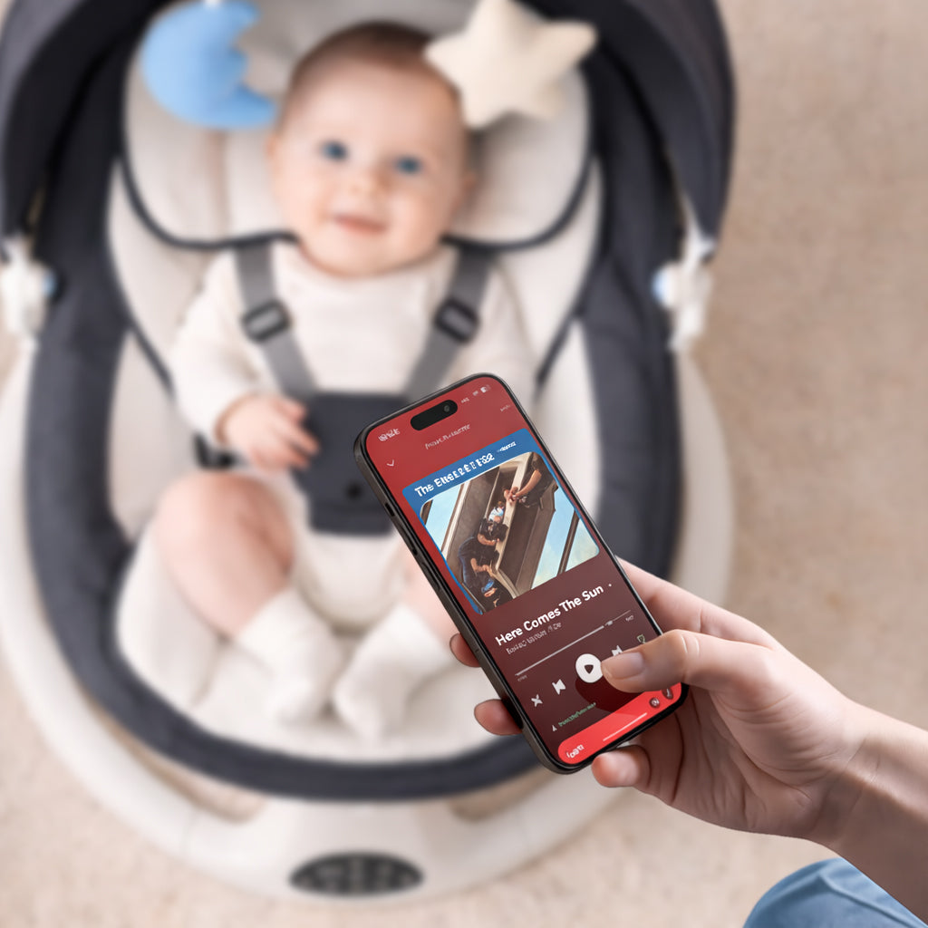 Electric Baby Swing with Remote & Bluetooth – Soothing Baby Rocker, 5 Speeds, 0–12 Months