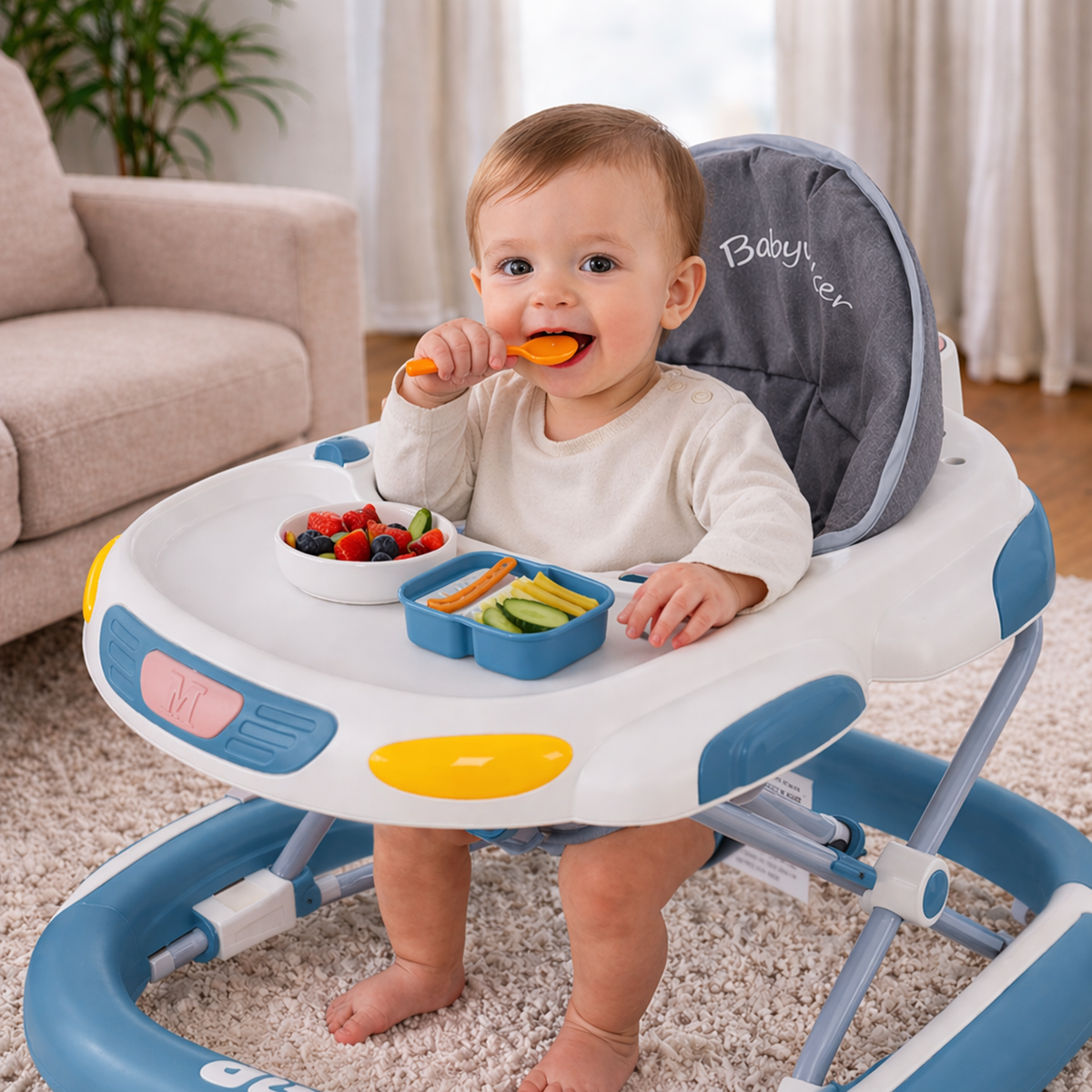Baby Walker 4-in-1 with Wheels – Foldable Activity Walker & Rocker, Adjustable Height