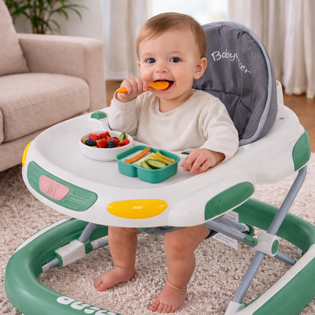 Baby Walker 4-in-1 with Wheels – Foldable Activity Walker & Rocker, Adjustable Height