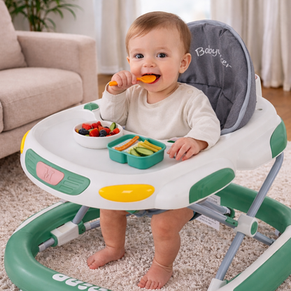 Baby Walker 4-in-1 with Wheels – Foldable Activity Walker & Rocker, Adjustable Height