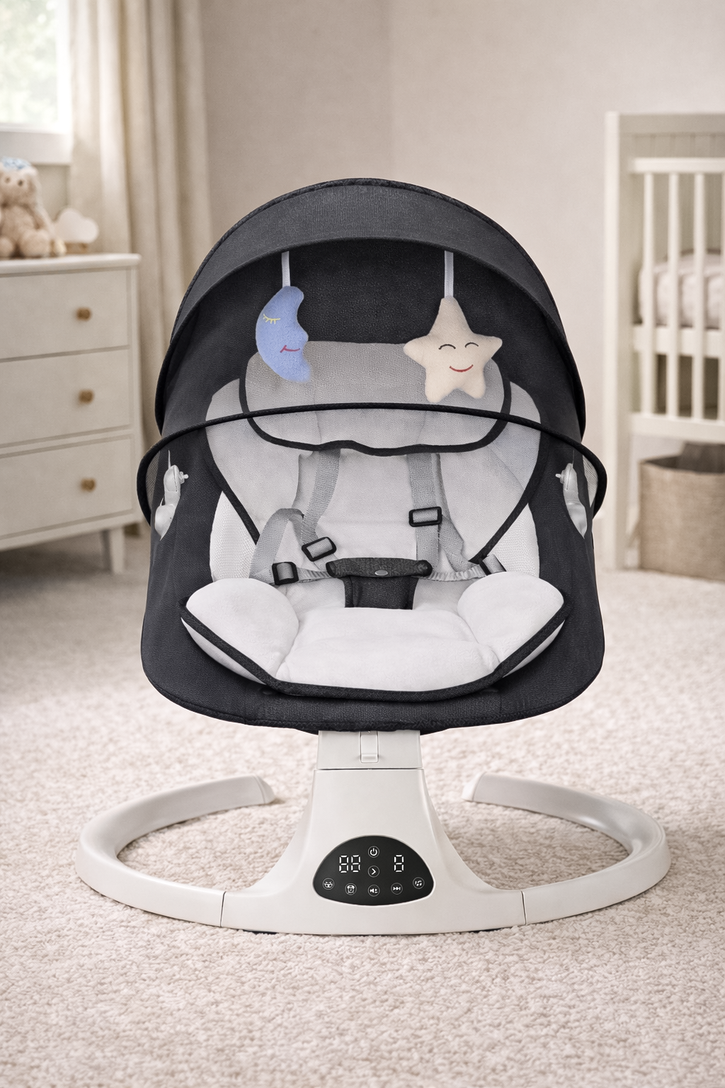 Electric Baby Swing with Remote & Bluetooth – Soothing Baby Rocker, 5 Speeds, 0–12 Months