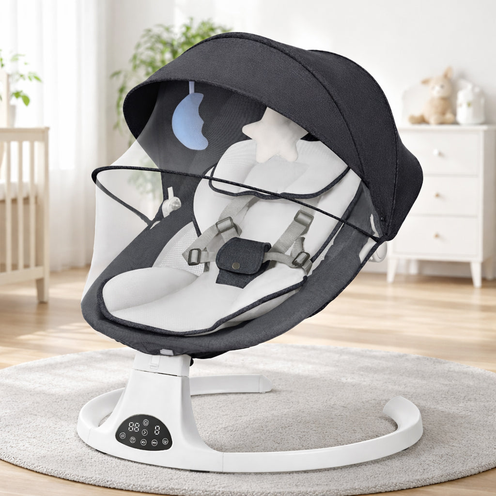 Electric Baby Swing with Remote & Bluetooth – Soothing Baby Rocker, 5 Speeds, 0–12 Months