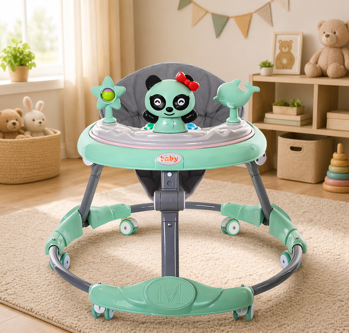 Baby Walker Foldable with Music Tray – Adjustable Height Activity Walker, 6 Months+