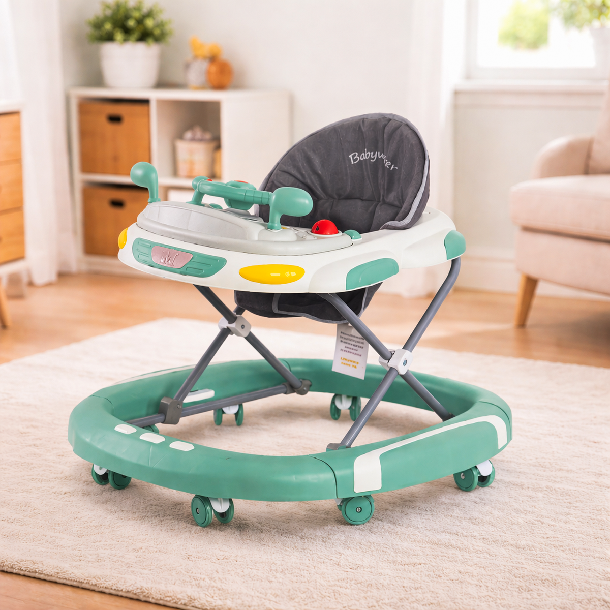 Baby Walker 4-in-1 with Wheels – Foldable Activity Walker & Rocker, Adjustable Height