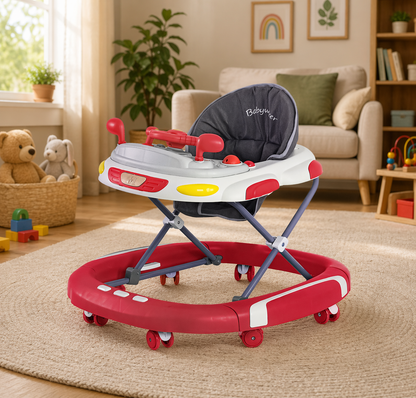 Baby Walker 4-in-1 with Wheels – Foldable Activity Walker & Rocker, Adjustable Height
