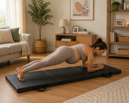 Tri-Folding Exercise Mat – Thick Yoga, Pilates & Pregnancy Mat, Foldable with Handles