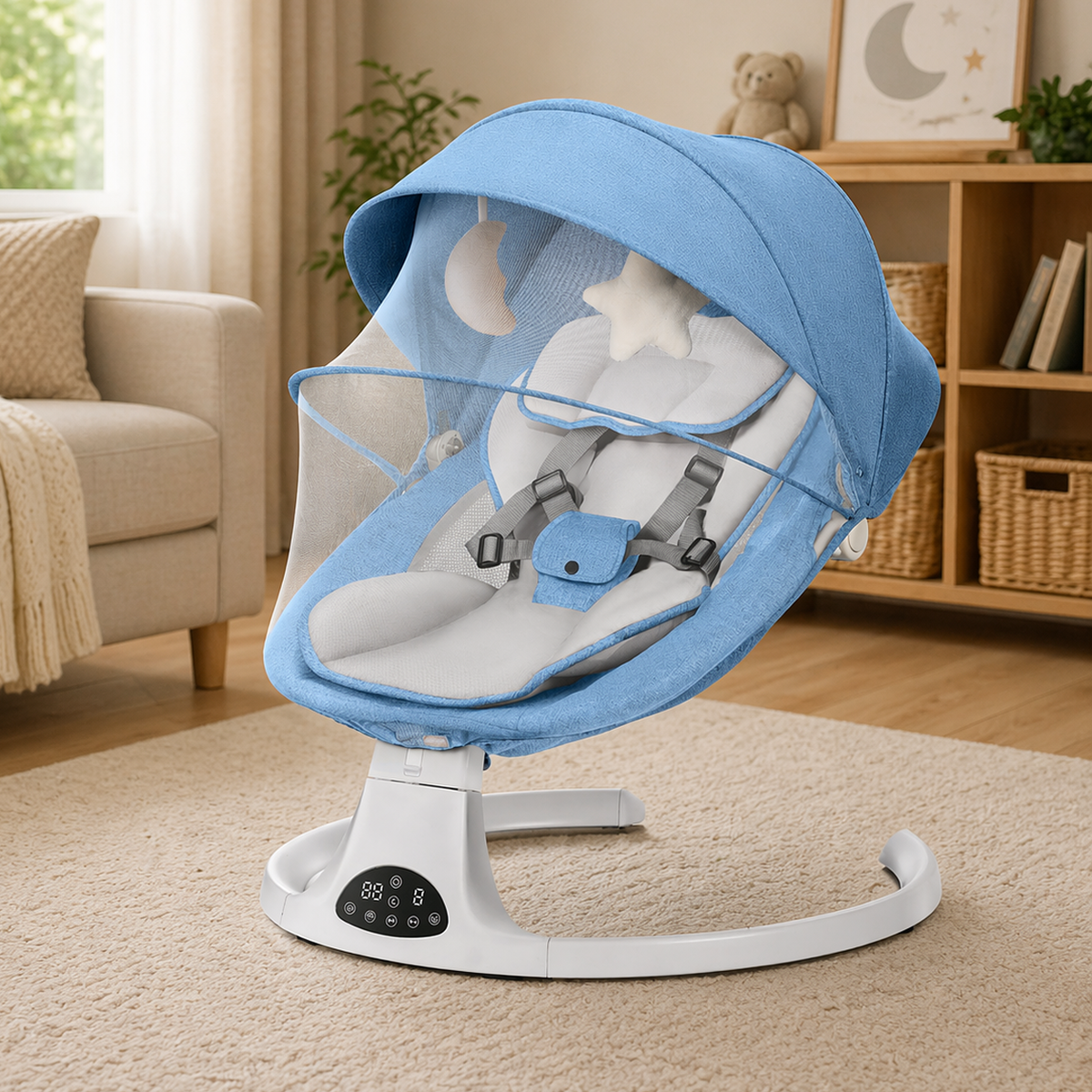 Electric Baby Swing with Remote & Bluetooth – Soothing Baby Rocker, 5 Speeds, 0–12 Months