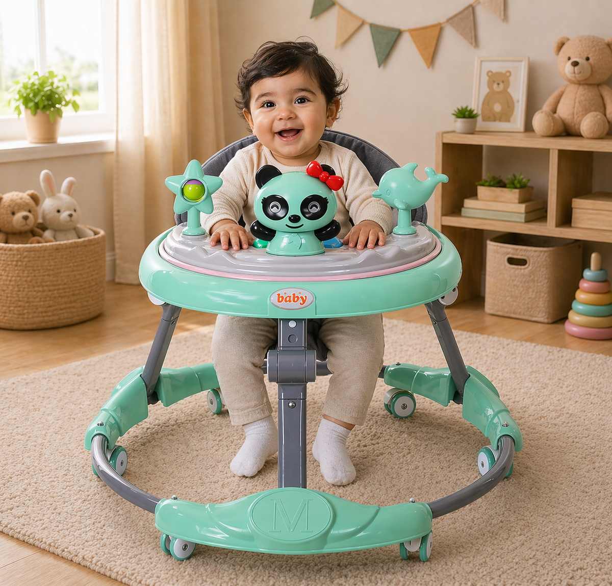 Baby Walker Foldable with Music Tray – Adjustable Height Activity Walker, 6 Months+