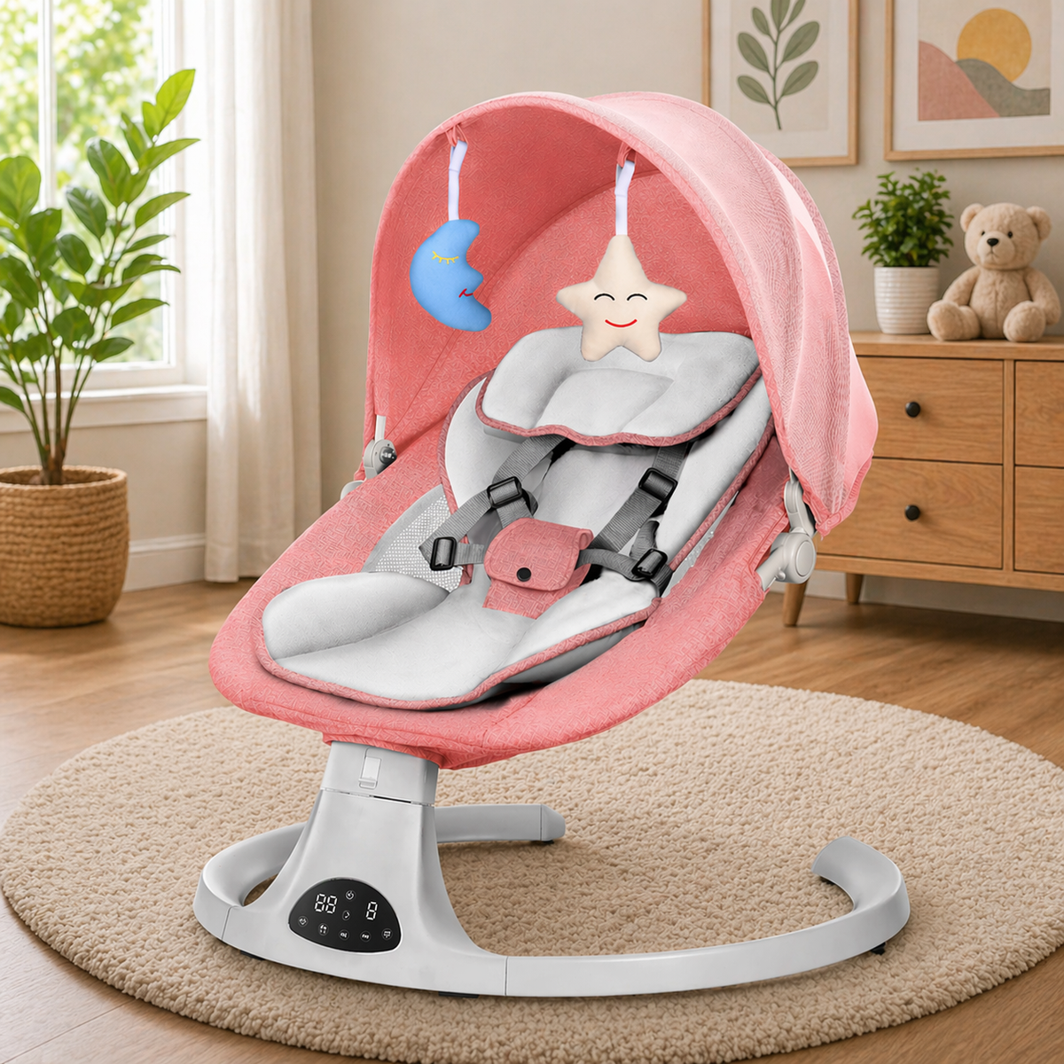 Electric Baby Swing with Remote & Bluetooth – Soothing Baby Rocker, 5 Speeds, 0–12 Months