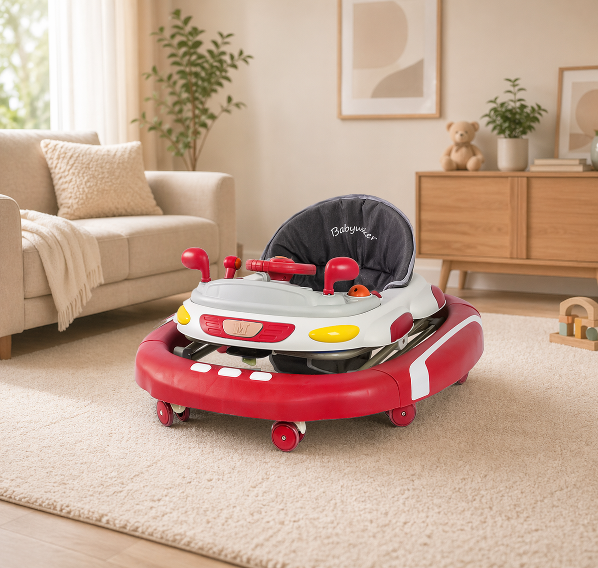 Baby Walker 4-in-1 with Wheels – Foldable Activity Walker & Rocker, Adjustable Height