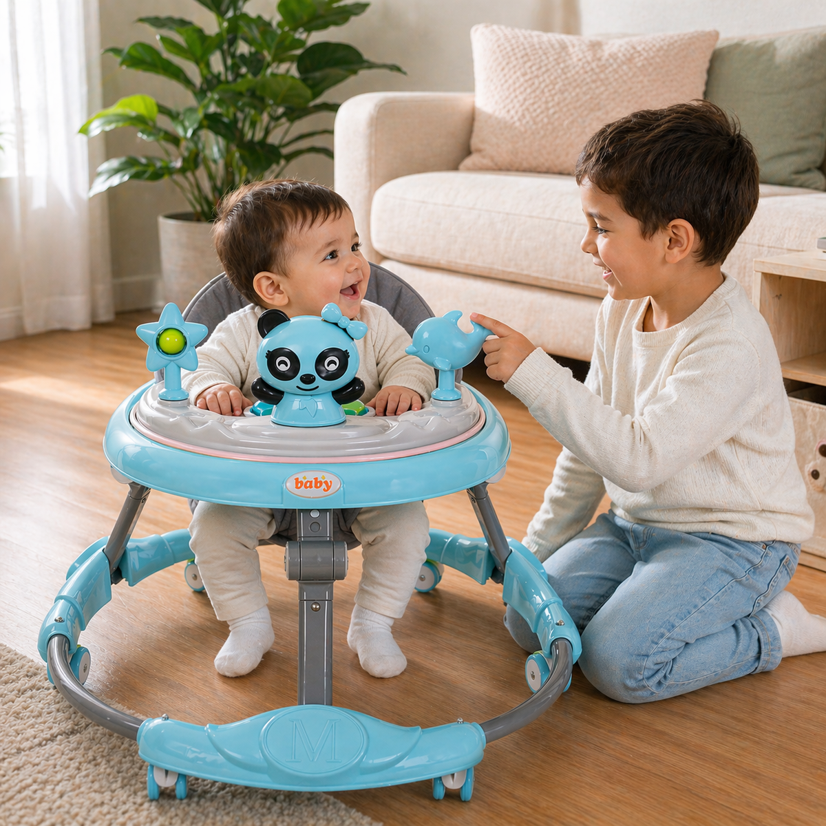 Baby Walker Foldable with Music Tray – Adjustable Height Activity Walker, 6 Months+