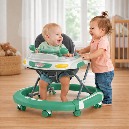 Baby Walker 4-in-1 with Wheels – Foldable Activity Walker & Rocker, Adjustable Height