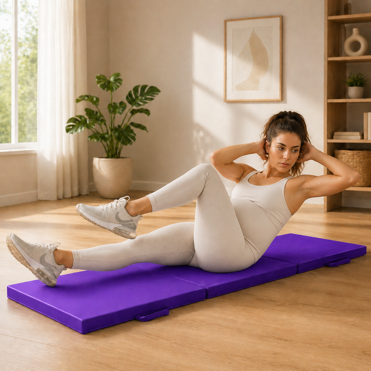 Tri-Folding Exercise Mat – Thick Yoga, Pilates & Pregnancy Mat, Foldable with Handles