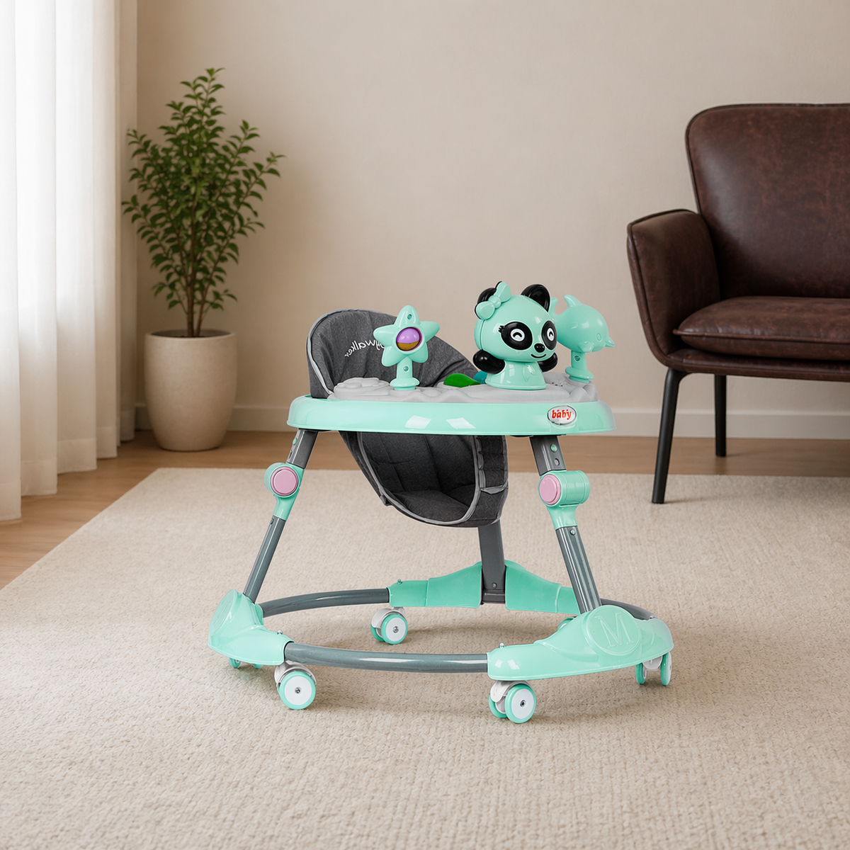 Baby Walker Foldable with Music Tray – Adjustable Height Activity Walker, 6 Months+