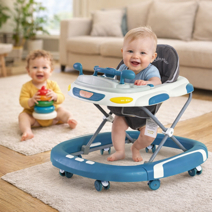 Baby Walker 4-in-1 with Wheels – Foldable Activity Walker & Rocker, Adjustable Height