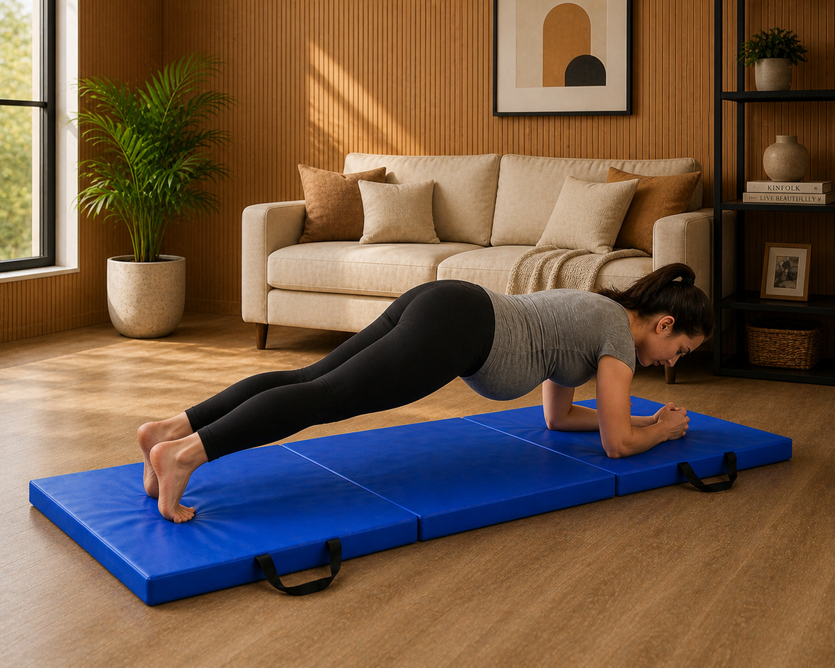 Tri-Folding Exercise Mat – Thick Yoga, Pilates & Pregnancy Mat, Foldable with Handles
