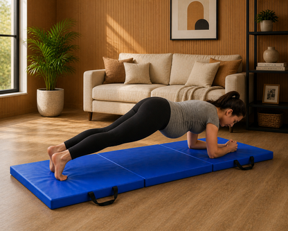 Tri-Folding Exercise Mat – Thick Yoga, Pilates & Pregnancy Mat, Foldable with Handles