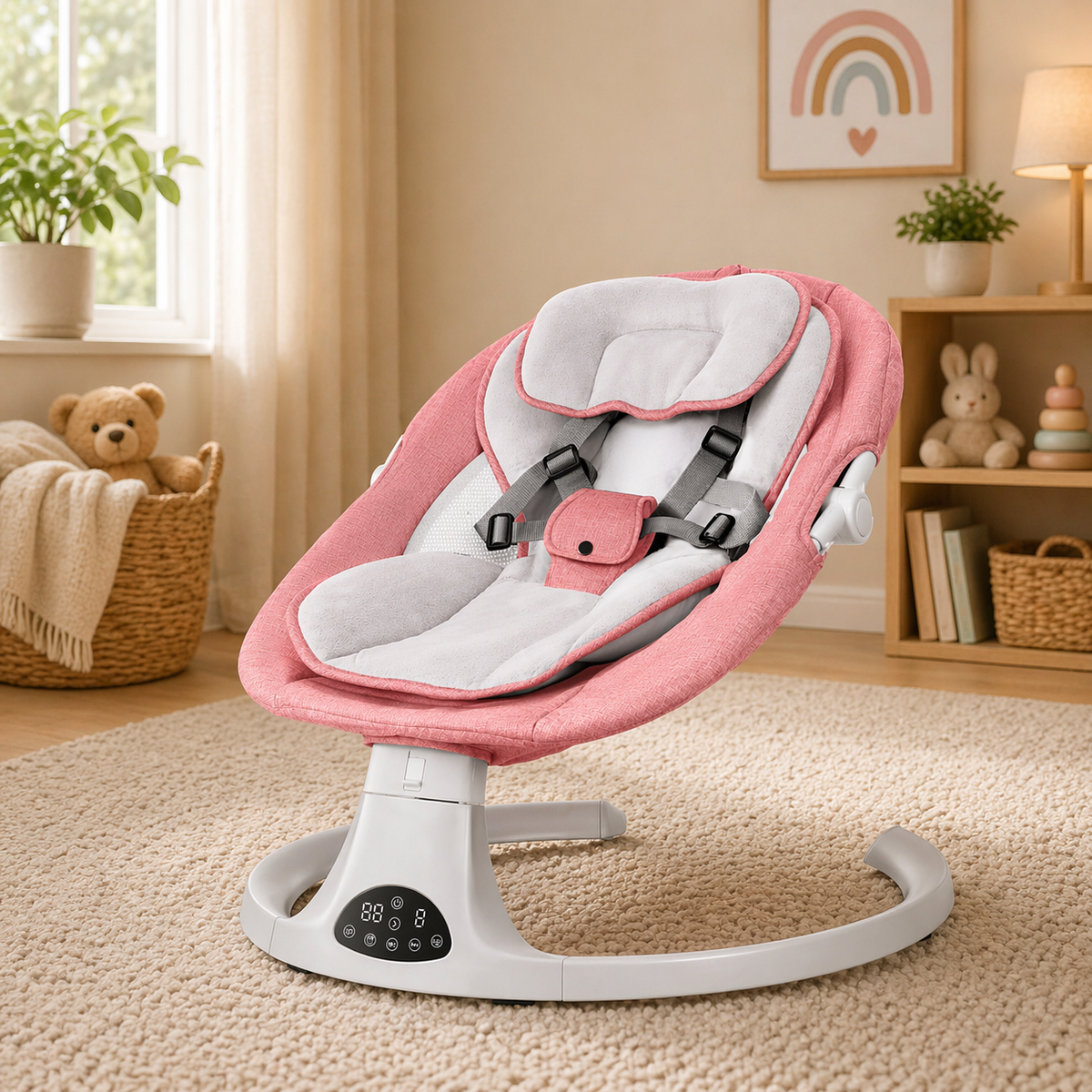 Electric Baby Swing with Remote & Bluetooth – Soothing Baby Rocker, 5 Speeds, 0–12 Months