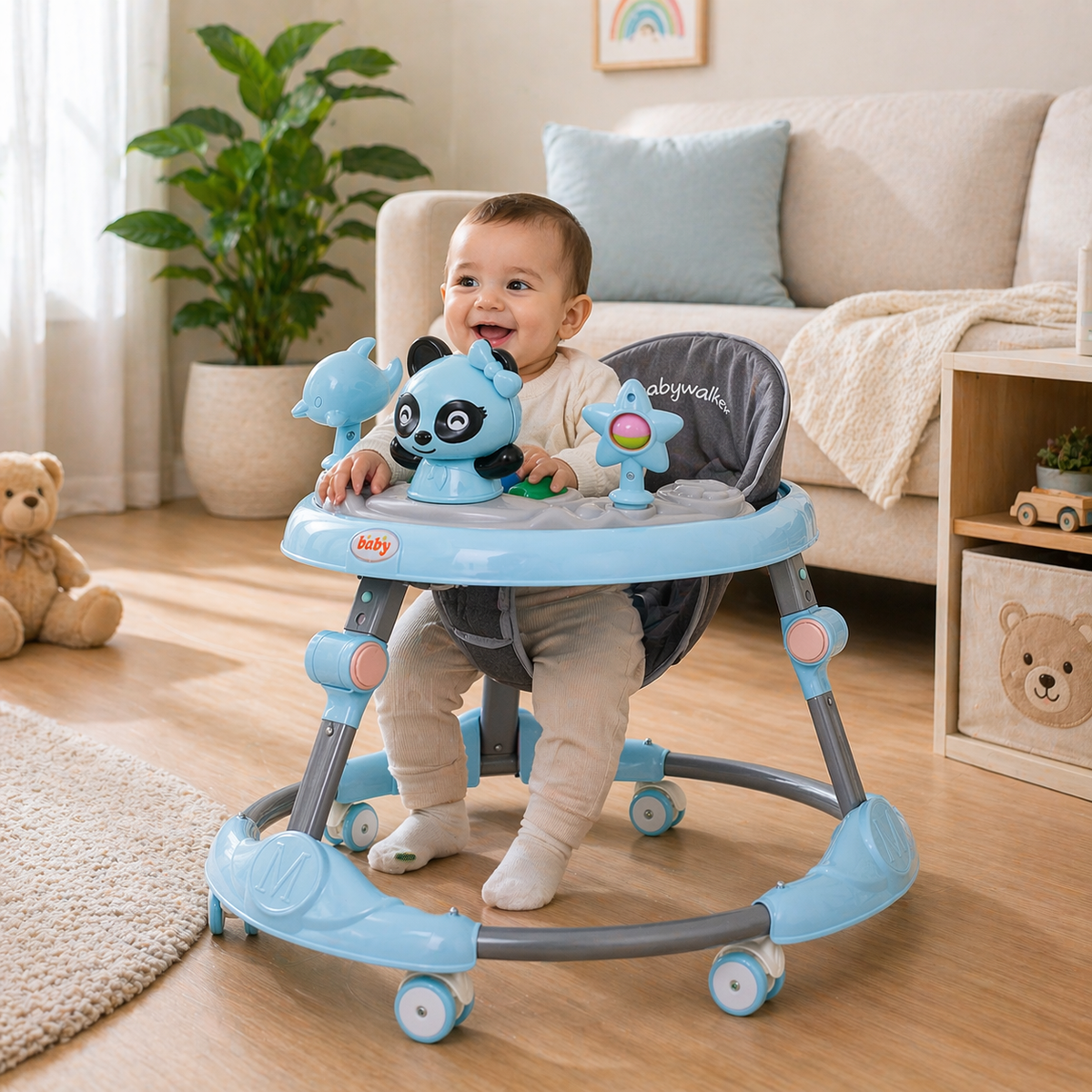 Baby Walker Foldable with Music Tray – Adjustable Height Activity Walker, 6 Months+