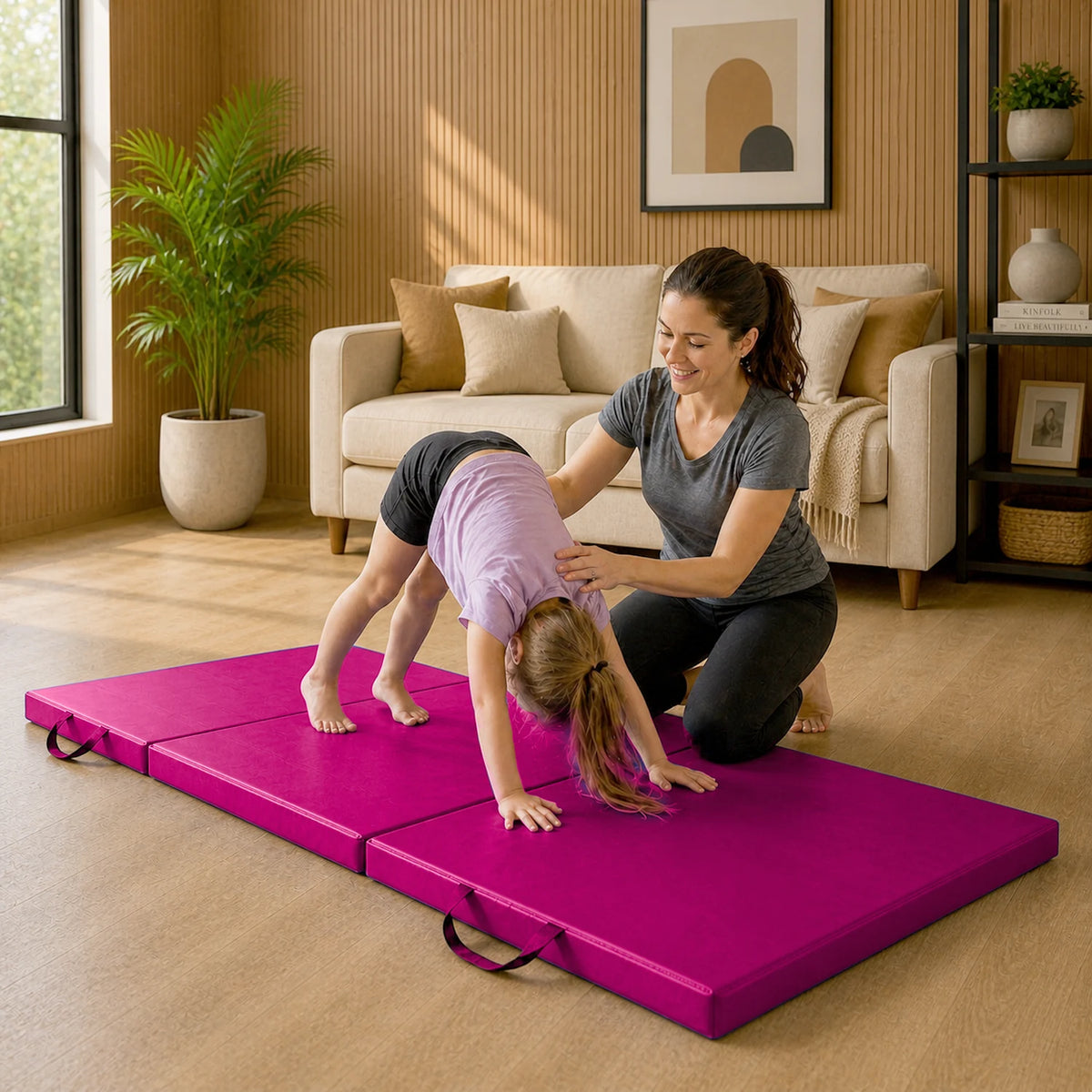 Tri-Folding Exercise Mat – Thick Yoga, Pilates & Pregnancy Mat, Foldable with Handles