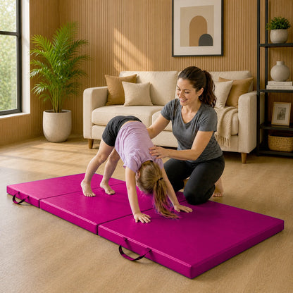 Tri-Folding Exercise Mat – Thick Yoga, Pilates & Pregnancy Mat, Foldable with Handles