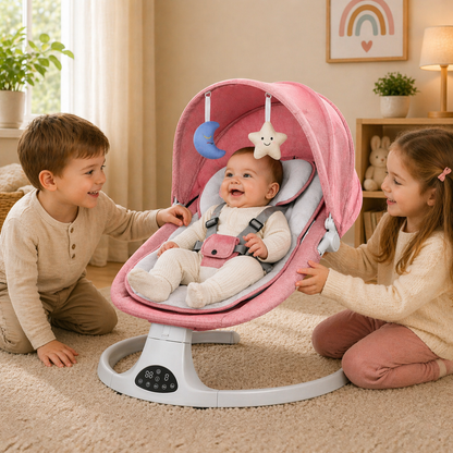 Electric Baby Swing with Remote & Bluetooth – Soothing Baby Rocker, 5 Speeds, 0–12 Months