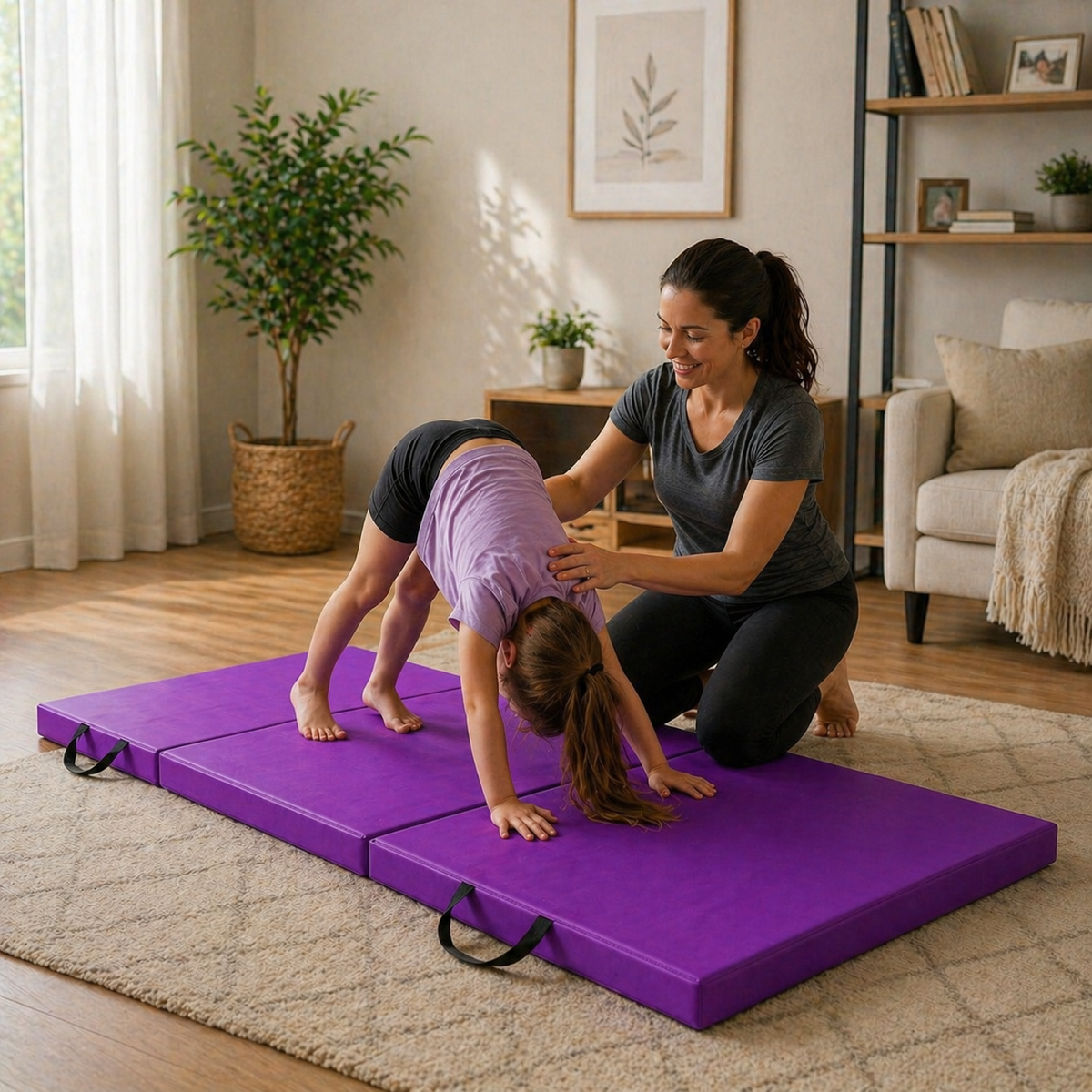 Tri-Folding Exercise Mat – Thick Yoga, Pilates & Pregnancy Mat, Foldable with Handles