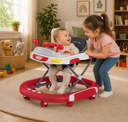 Baby Walker 4-in-1 with Wheels – Foldable Activity Walker & Rocker, Adjustable Height