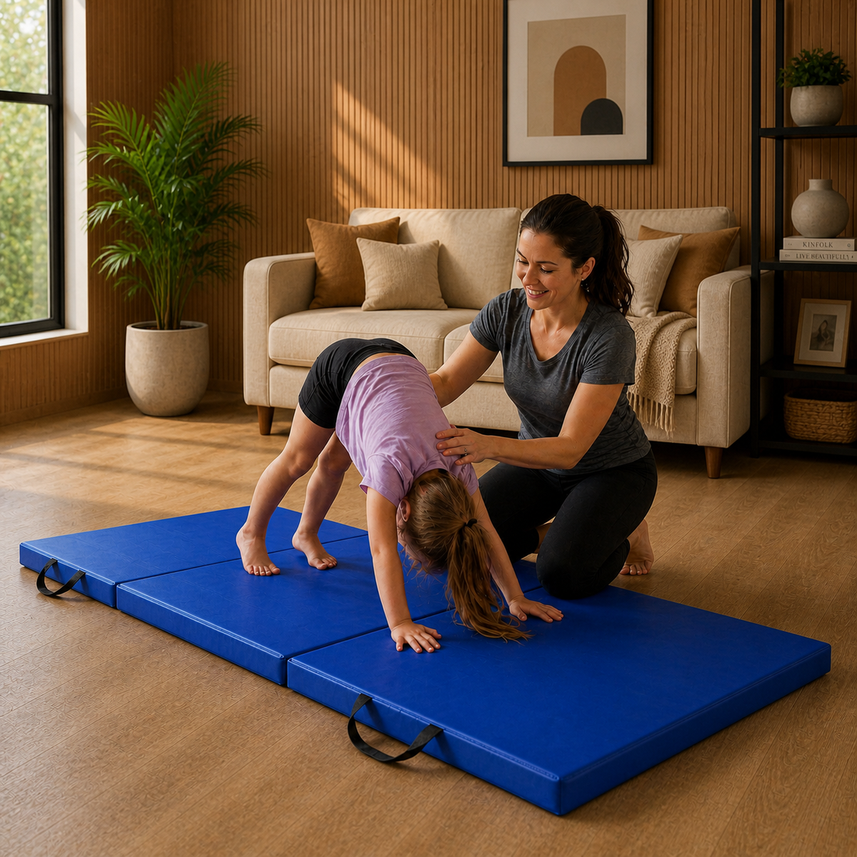 Tri-Folding Exercise Mat – Thick Yoga, Pilates & Pregnancy Mat, Foldable with Handles