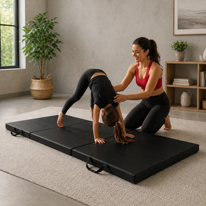 Tri-Folding Exercise Mat – Thick Yoga, Pilates & Pregnancy Mat, Foldable with Handles