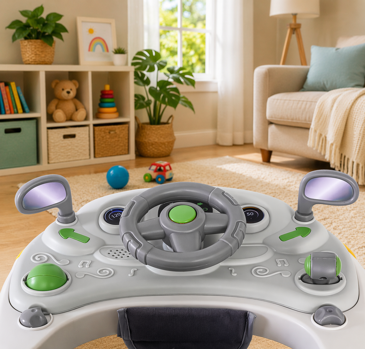 Baby Walker 4-in-1 with Wheels – Foldable Activity Walker & Rocker, Adjustable Height
