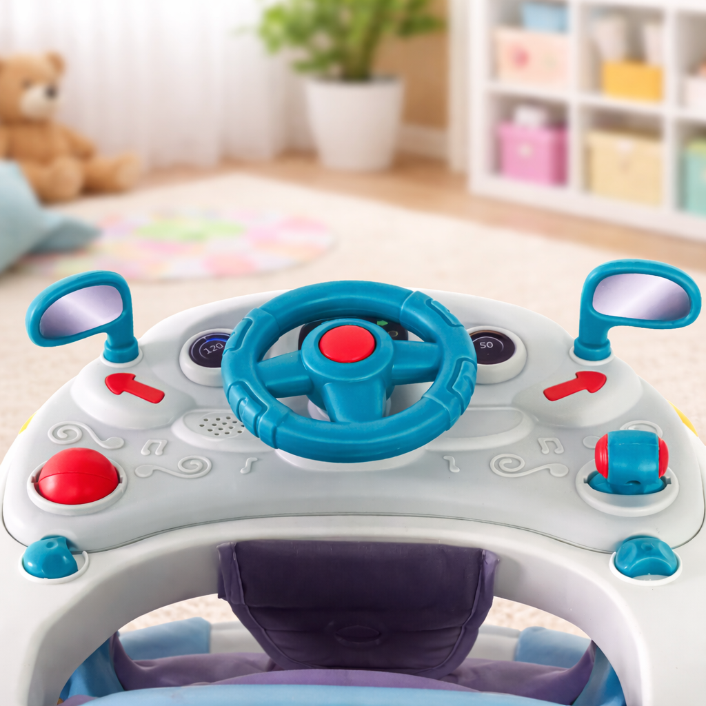 Baby Walker 4-in-1 with Wheels – Foldable Activity Walker & Rocker, Adjustable Height