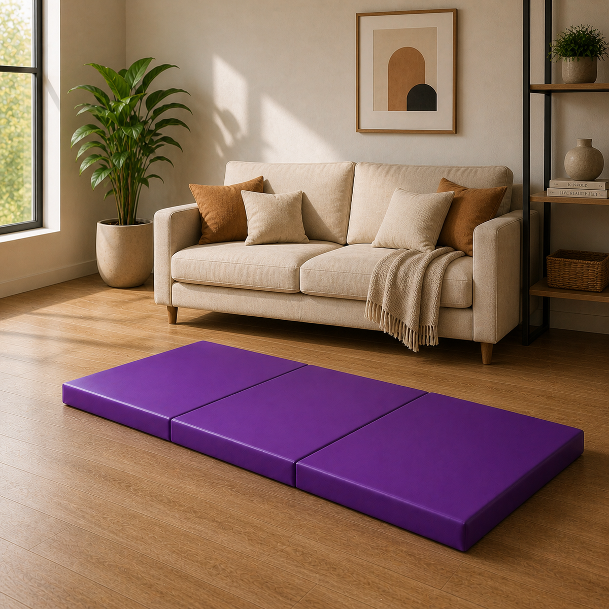 Tri-Folding Exercise Mat – Thick Yoga, Pilates & Pregnancy Mat, Foldable with Handles