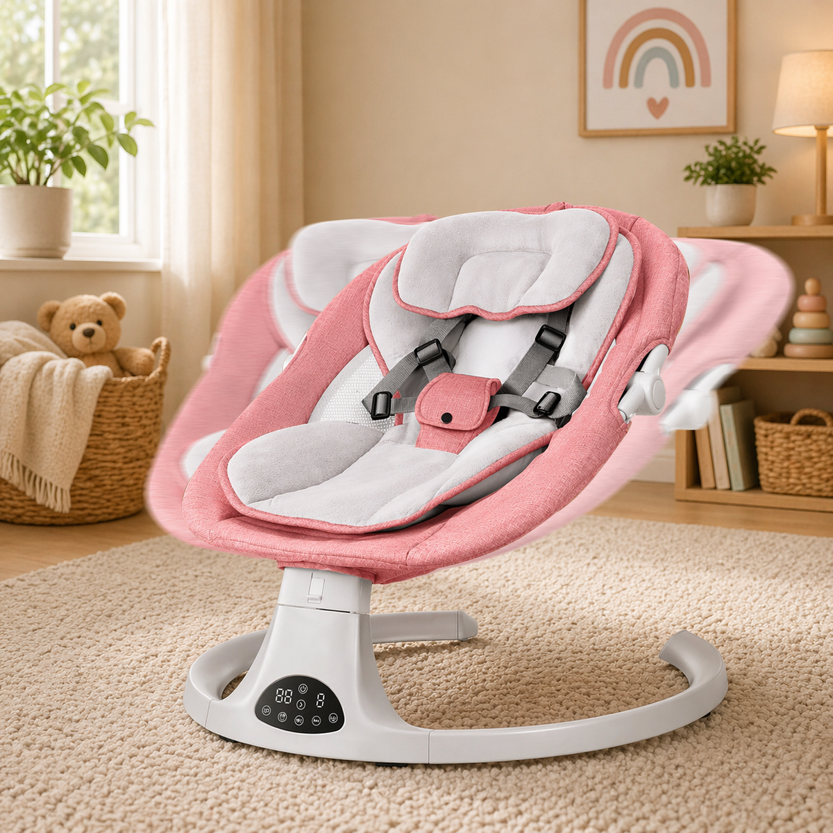 Electric Baby Swing with Remote & Bluetooth – Soothing Baby Rocker, 5 Speeds, 0–12 Months