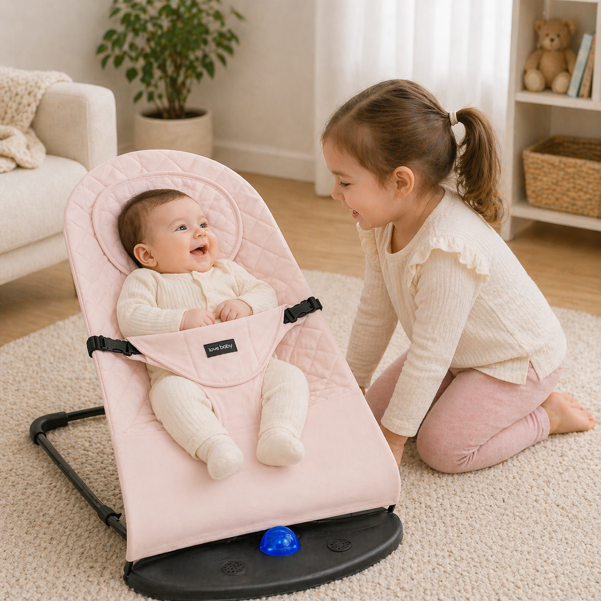 Newborn Baby Bouncer Chair & Foldable Rocker Seat – Soft, Reclining, 0–6 Months