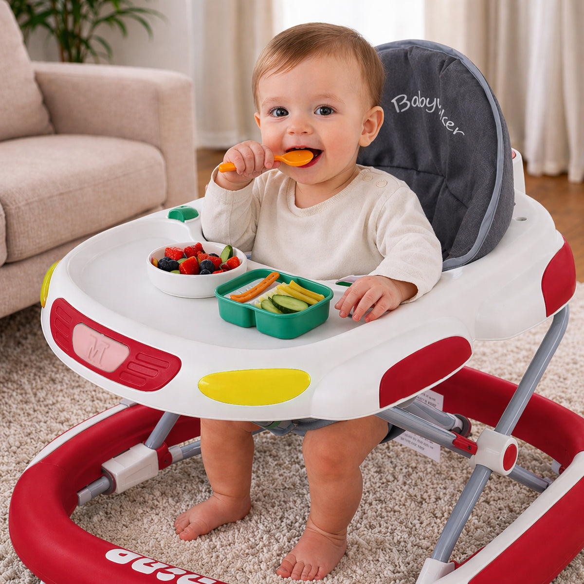 Baby Walker 4-in-1 with Wheels – Foldable Activity Walker & Rocker, Adjustable Height