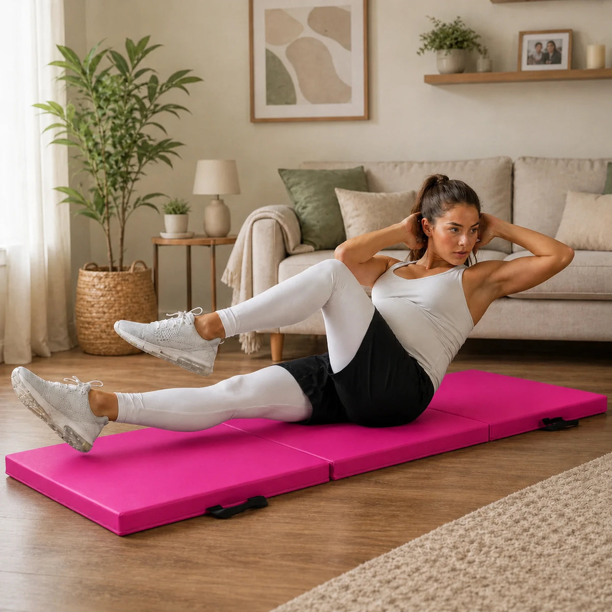 Tri-Folding Exercise Mat – Thick Yoga, Pilates & Pregnancy Mat, Foldable with Handles