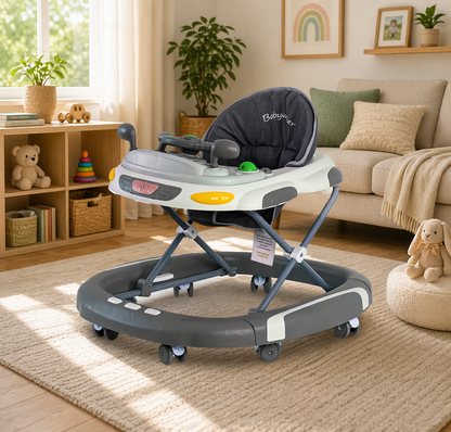 Baby Walker 4-in-1 with Wheels – Foldable Activity Walker & Rocker, Adjustable Height
