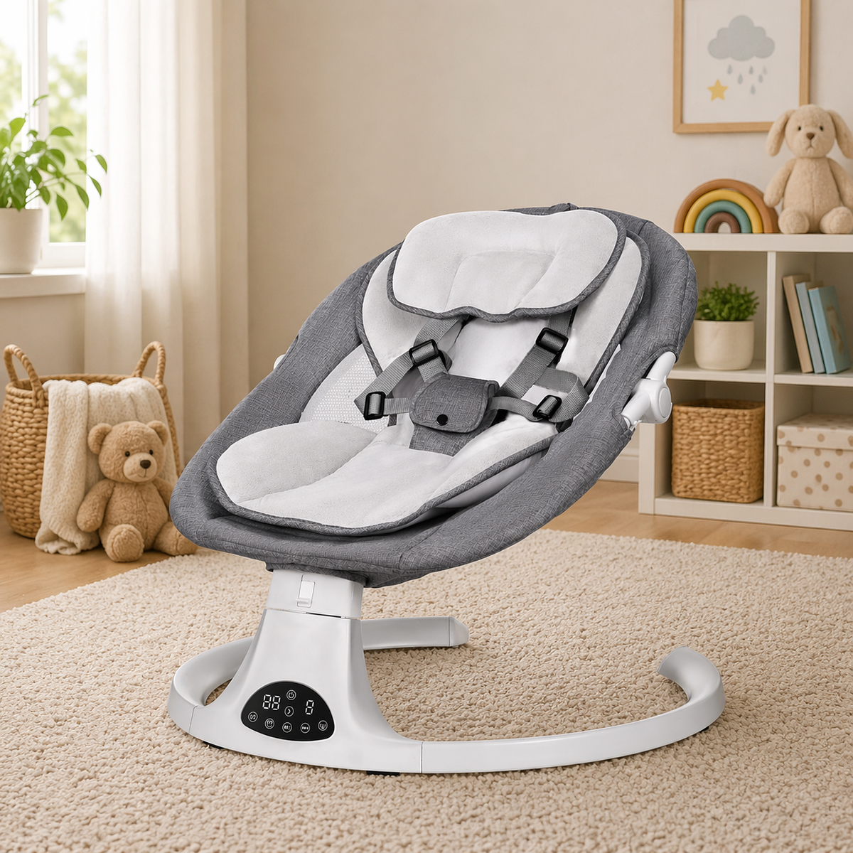 Electric Baby Swing with Remote & Bluetooth – Soothing Baby Rocker, 5 Speeds, 0–12 Months