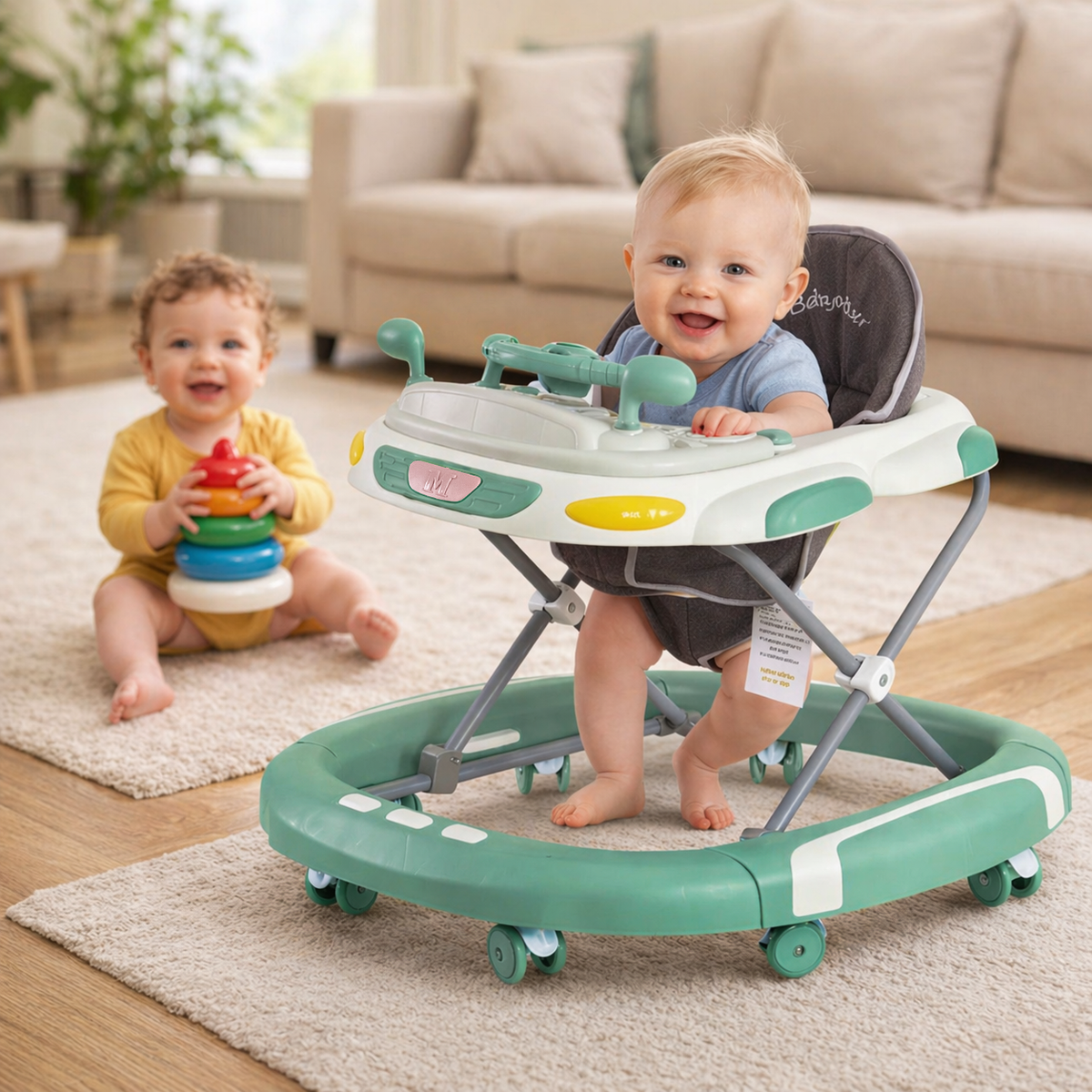 Baby Walker 4-in-1 with Wheels – Foldable Activity Walker & Rocker, Adjustable Height