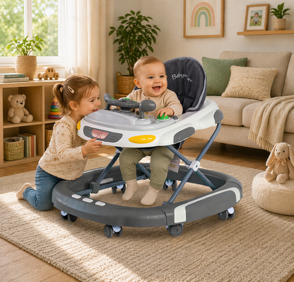 Baby Walker 4-in-1 with Wheels – Foldable Activity Walker & Rocker, Adjustable Height