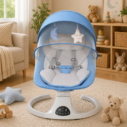 Electric Baby Swing with Remote & Bluetooth – Soothing Baby Rocker, 5 Speeds, 0–12 Months