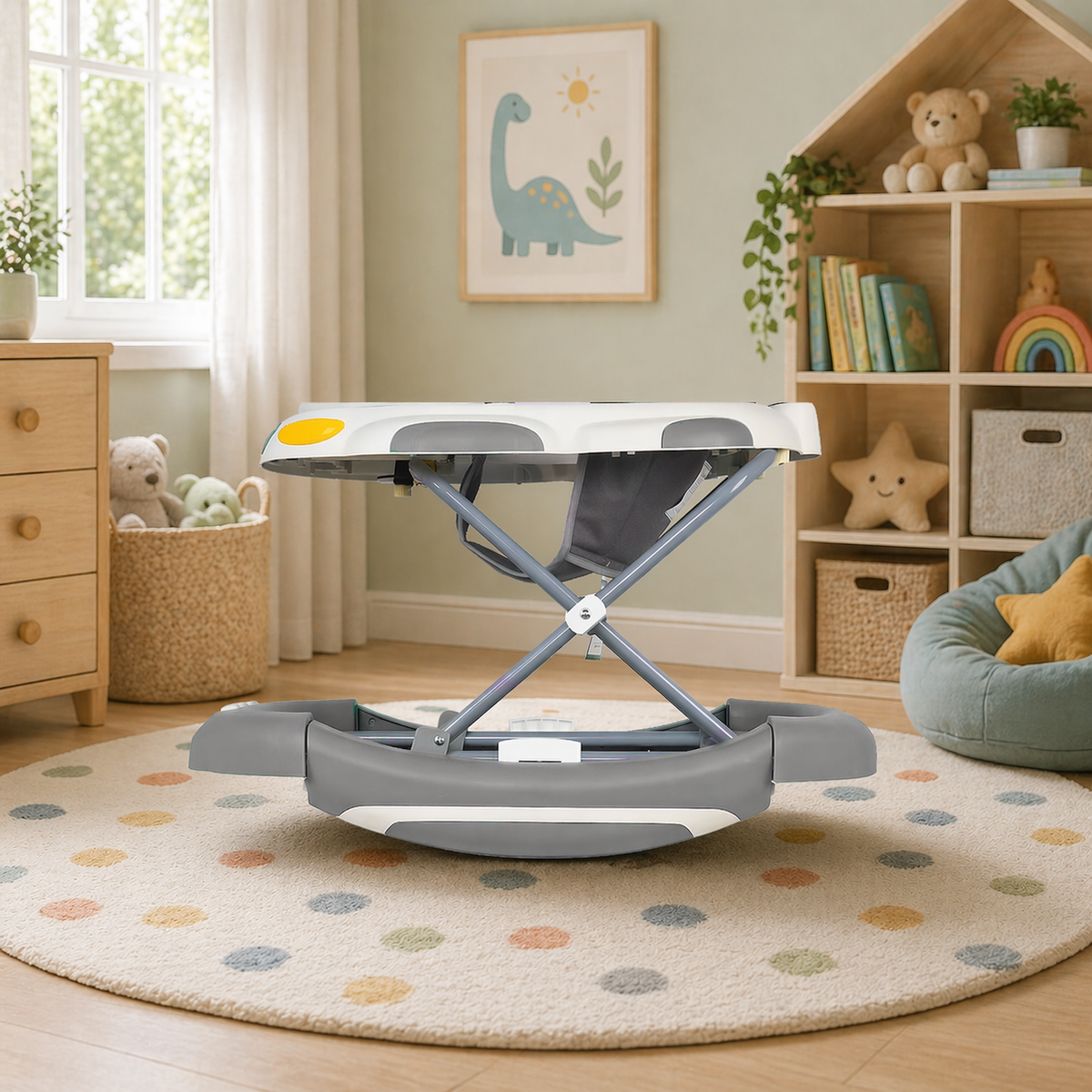 Baby Walker 4-in-1 with Wheels – Foldable Activity Walker & Rocker, Adjustable Height