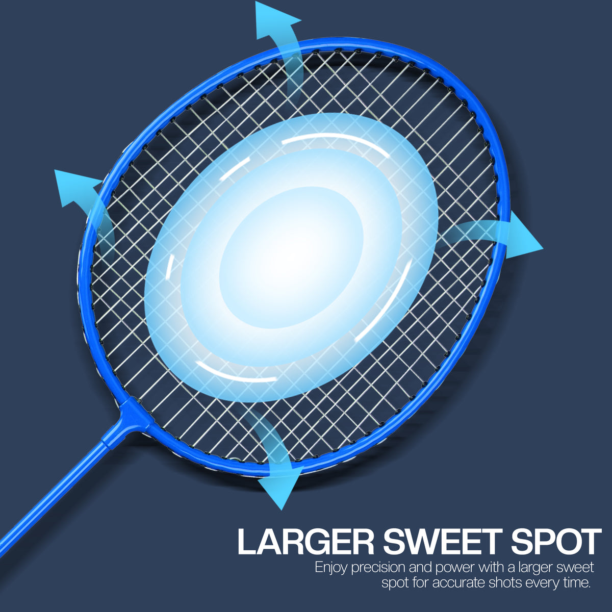 Blue badminton with larger sweet spot net